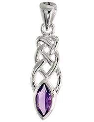 Sterling Silver Celtic Knot Pendant w/ Natural Amethyst, 1 1/8 inch (29 mm) tall