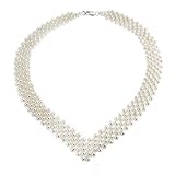 Mothers Day Gifts Bling Jewelry Estate 925 Silver 5 Row V Shaped Freshwater Pearl Bridal Necklace 16in