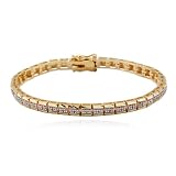18k Yellow Gold Plated Sterling Silver Genuine Diamond Channel Set Bracelet, 6.5"