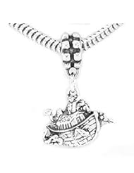 Sterling Silver Noah Ark with Small Animals Dangle Bead Charm