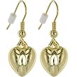 Gold Toned PUFFED HEART Dangle Earrings