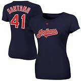 MLB Cleveland Indians Carlos Santana #41 Ladies Player T-Shirt- Navy Blue (Large)