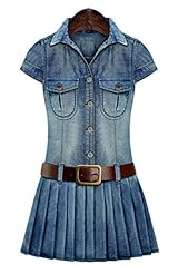 Belted Pleated Denim Short Sleeves  Shirt  Dress
