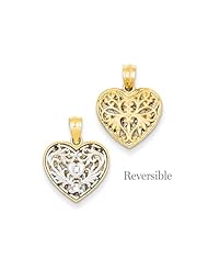 14mm Reversible Diamond Filigree Heart Pendant in 14K Two-tone Gold