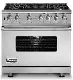 VDSC536-4G Viking 36 Sealed Burner Dual Fuel Range with 4 Burners and Griddle - Stainless Steel