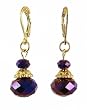Earrings - E481 - Faceted Metallic Plated Glass Beads Hung on Gold Tone Leverbacks ~ Purple Gold