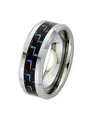 8mm Blue Carbon Fiber Cobalt Free Tungsten Carbide Comfort-Fit Wedding Ring... by 