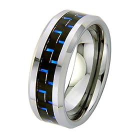 8mm Blue Carbon Fiber Tungsten Carbide COMFORT-FIT Wedding Band Ring for Men and Women (Size 5 to 15) - Size 5: The World Jewelry Center: Jewelry