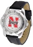 Nebraska Cornhuskers Suntime Mens Sports Watch w/ Leather Band - NCAA College Athletics