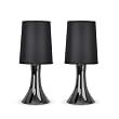 Pair of - Modern Black Chrome Touch Table Lamps with Black Fabric Shades
