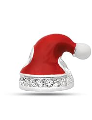 Enamel Santa Hat With CZ Bead In Sterling Silver