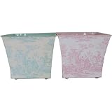 Set of 6 Toile Look Metal Planters, 6 Inches Square