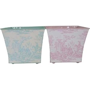 Set of 6 Toile Look Metal Planters, 6 Inches Square