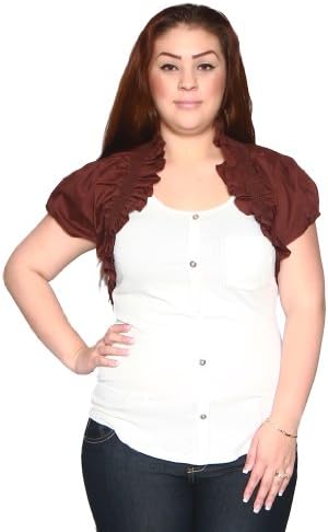 Libian Jr Plus Poplin Smocking Ruched Bolero Shrug (3X, Mahogany Brown)