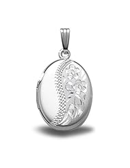 Sterling Silver Hand Engraved Oval Locket over 1/2 inch x over 3/4 inch in Sterling Silver