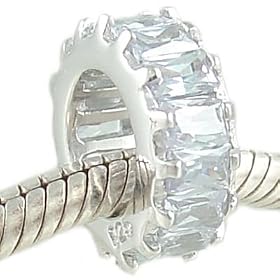 Alexandrite Baguette CZ and 925 Sterling Silver June Birthstone Spacer Bead fits European Charm Bracelet