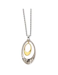 Sterling Silver & 14K 2-Color Oval Greek Key Necklace