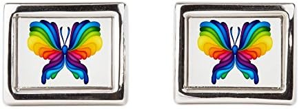 Cufflinks (Rectangular) Rainbow Butterfly