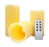 LED Flammenlose kerzen, Fernbedienung und Batterie inklusiv, Vanilla-parfümiert, Große 10cm/12cm/14cm