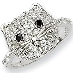 Sterling Silver Cubic Zirconia Cat Ring by Cheryl M
