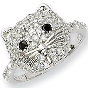 Size 6 - Sterling Silver Cubic Zirconia Cat Ring by Cheryl M