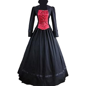 Aristocratic Long Sleeves Single-breasted Black and Red Gothic Victorian Dress Small,black and Red