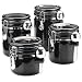 Oggi 4-Piece Round Airtight Ceramic Canister Set with Stainless Steel Spoon, Black