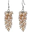 Peach Pink Cultured Pearl Platinum Overlay CAREFREE Sterling Silver Bunch Earrings Peach Pink Cultured Pearl Platinum Overlay CAREFREE Sterling Silver Bunch Earrings