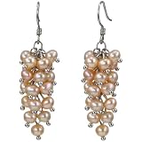 Peach Pink Cultured Pearl Platinum Overlay CAREFREE Sterling Silver Bunch Earrings