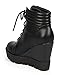Women Leatherette Lace Up Lug Sole Wedge Combat Bootie CH39 - Black Leatherette