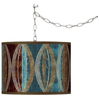 Stacy Garcia Pearl Leaf Peacock Giclee Plug-In Swag Chandelier