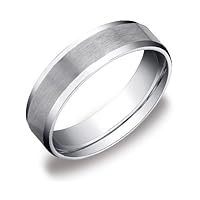 Men's 10k White Gold 6mm Comfort Fit Wedding Band Ring with Satin Center and Beveled Sides, Size 9.5