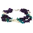 Handmade Purple Amethyst, Blue Turquoise & White Freshwater Pearl Bracelet With Silver Beads