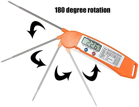 Digital Instant Read Meat Thermometer, Pen Style 180 Degree Rotation Foldable Digital Thermometers Best for Kitchen Household Cooking Food Meat Grill BBQ Milk and Bath Water - Orange