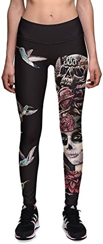 Apparel Inter Women Skull & Bird 3D Printed Leggings Gym Running Pants L