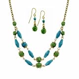 Emerald & Brass Hues Necklace Earrings Set