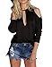 Allegrace Women Sexy Slit Open Front Cold Shoulder T Shirts Fashion Tee Tops Black M