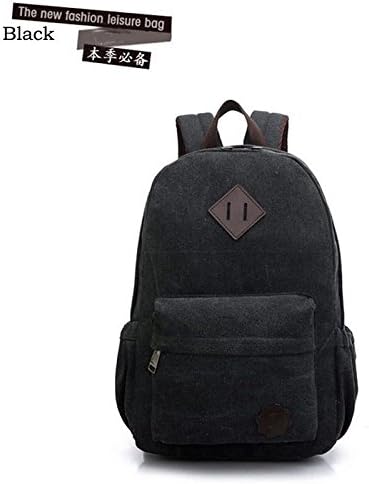 Men's Vintage Canvas Backpack Rucksack Laptop Shoulder Bag Travel Camping Bag - Black