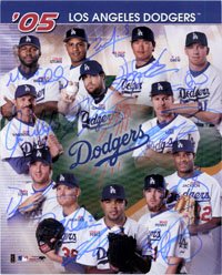 Signed Dodgers, Los Angeles (2005) 8x10 by 2005 LA Dodgers, Cesar Izturis, Hee Seop Choi, J.D. Drew, Milton Bradley, Jose Valentin, Derek Lowe, Jeff Weaver, Odalis Perez, Brad Penny, Edwin Jackson, Jeff Kent, and Eric Gagne Photo