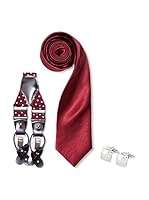 SILVIO SILVANI Pack Tirantes Con Topos + Corbata Lisa Burdeos + Gemelos Clasicos Cuadrados