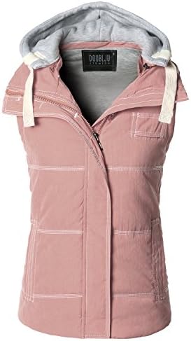 SJSP Women Soft Fabric Fur Collar Winter Warm-up Hooded Vest PINK,M