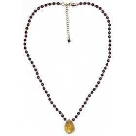 14k Gold Filled Garnet & Citrine Beaded Necklace w/ Citrine Drop Pendant, 16-18" by 
