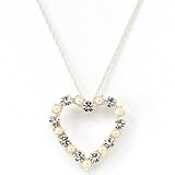 Charmed Heart Simulated Pearl and Crystal Silver Tone Necklace
