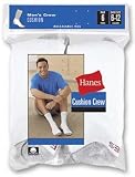 Hanes Mens 6 pack Cushion Crew Sock, White, 6-12