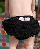 RuffleButts Baby Girls Black Satin Bloomer w/ Black Organza Ruffles