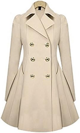 NEW Women Winter Warm Lapel Long Slim Trench Parka Coat Jacket Overcoat Outwear (Beige, XXL)