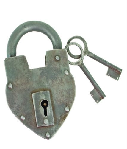 Antique reproduction heart padlock with 2 skeleton keys…