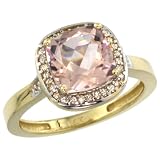 14k Gold ( 8 mm ) Engagement Morganite Ring w/ 0.092 Carat Brilliant Cut Diamonds & 2.70 Carats Cushion Cut Stone, 7/16 in. (11.5mm) wide, size 5