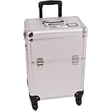 33 Inch Silver Dot 2 in 1 Interchangeable Series Make Up Carrying Tote Cosmetic Train Case Pro Beauty Studio with 4-360 Degree Rotating Wheels and Telescoping Drag Handle