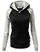 Women Contrast Raglan Hoodie String Connect Pocket Long sleeve Tshirts